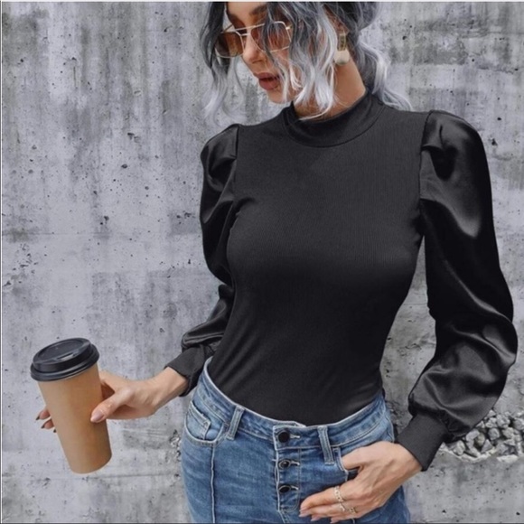 Ribbed Long Sleeve Puff Top- PINK - Picture 3 of 13